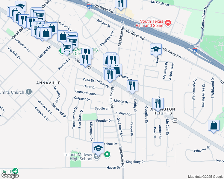 map of restaurants, bars, coffee shops, grocery stores, and more near in Corpus Christi