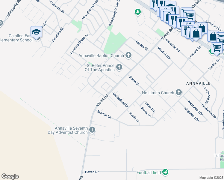 map of restaurants, bars, coffee shops, grocery stores, and more near 3801 Violet Road in Corpus Christi