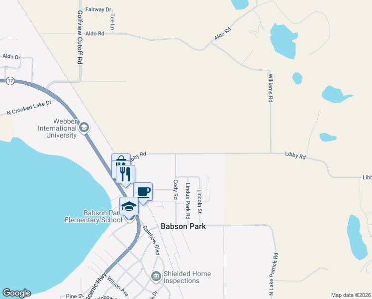 map of restaurants, bars, coffee shops, grocery stores, and more near 539 Libby Road in Babson Park