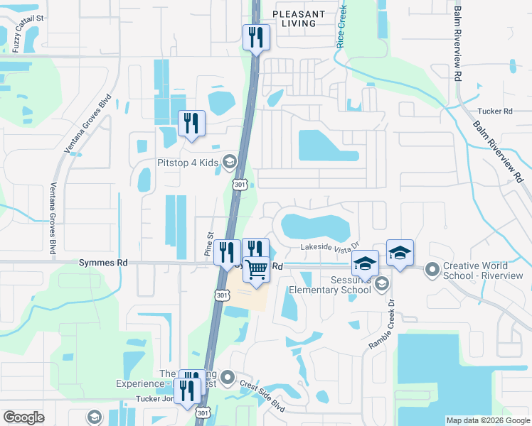 map of restaurants, bars, coffee shops, grocery stores, and more near 10808 Shasta Court in Riverview