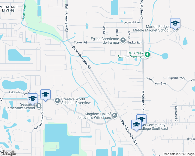 map of restaurants, bars, coffee shops, grocery stores, and more near 11114 Creek Haven Drive in Riverview