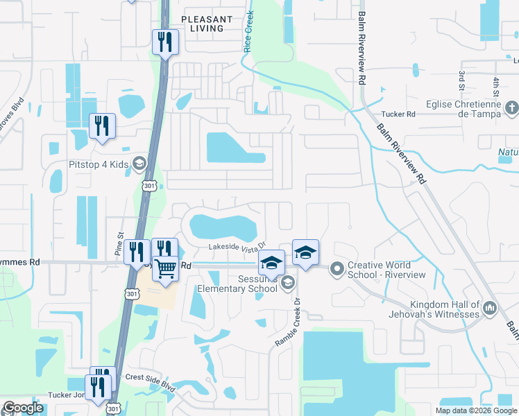 map of restaurants, bars, coffee shops, grocery stores, and more near 11214 Placid Lake Court in Riverview