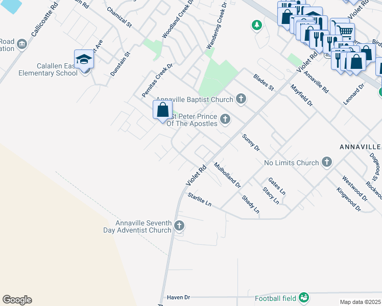 map of restaurants, bars, coffee shops, grocery stores, and more near 3801 Violet Road in Corpus Christi