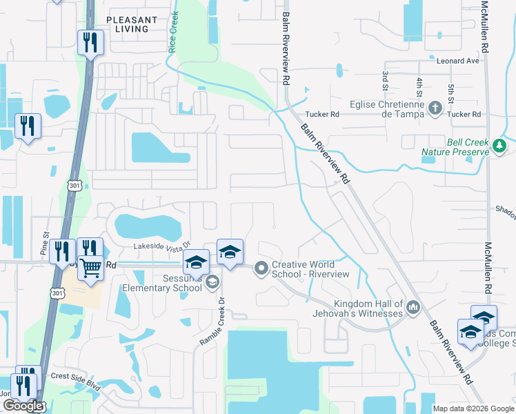 map of restaurants, bars, coffee shops, grocery stores, and more near 11248 Cocoa Beach Drive in Riverview