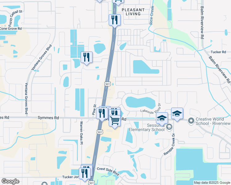 map of restaurants, bars, coffee shops, grocery stores, and more near 11115 Lake Tahoe Drive in Riverview