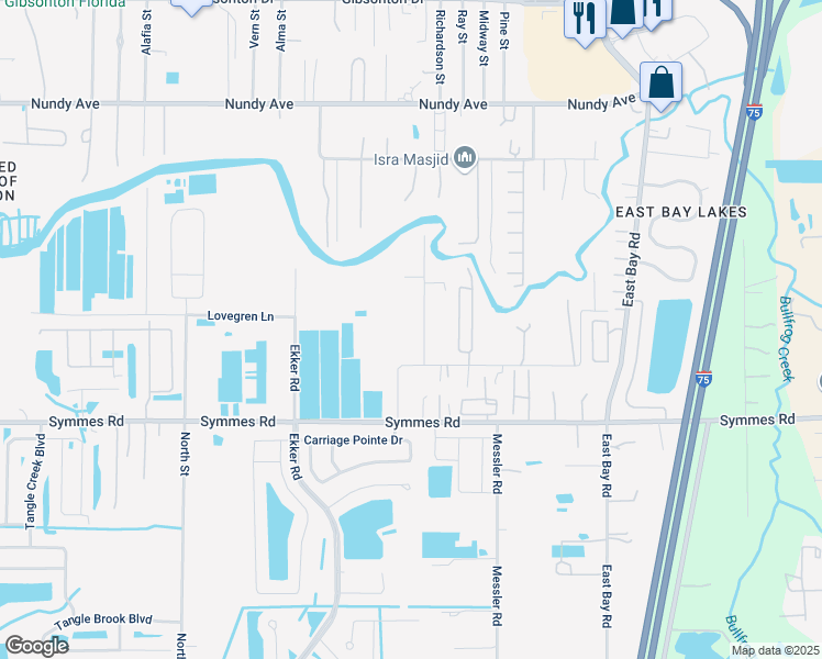 map of restaurants, bars, coffee shops, grocery stores, and more near 11311 Spivey Rd in Gibsonton