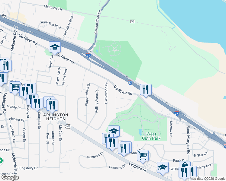 map of restaurants, bars, coffee shops, grocery stores, and more near 2984 Japonica Drive in Corpus Christi