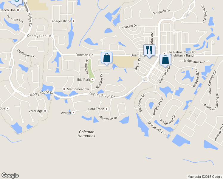map of restaurants, bars, coffee shops, grocery stores, and more near 6108 Whimbrelwood Drive in Lithia