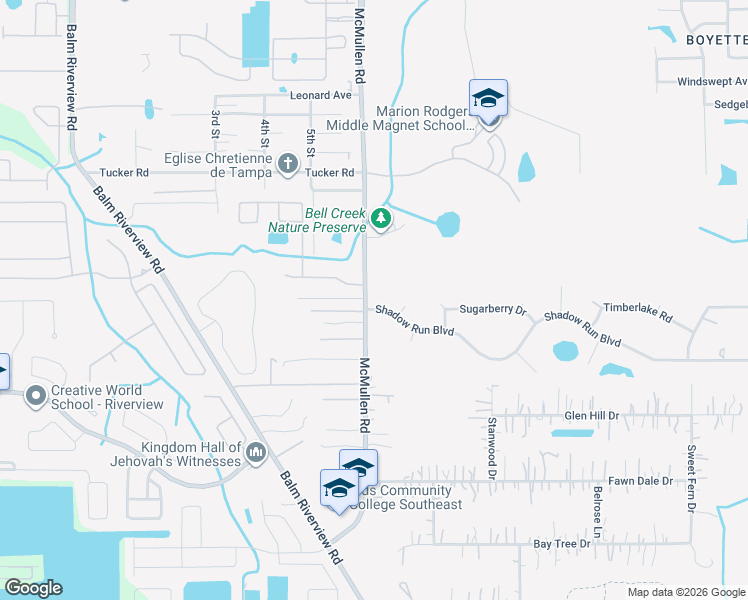 map of restaurants, bars, coffee shops, grocery stores, and more near 11802 Shadow Run Boulevard in Riverview