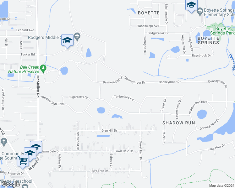 map of restaurants, bars, coffee shops, grocery stores, and more near 12110 Timberlake Road in Riverview