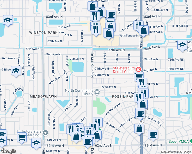 map of restaurants, bars, coffee shops, grocery stores, and more near in St. Petersburg
