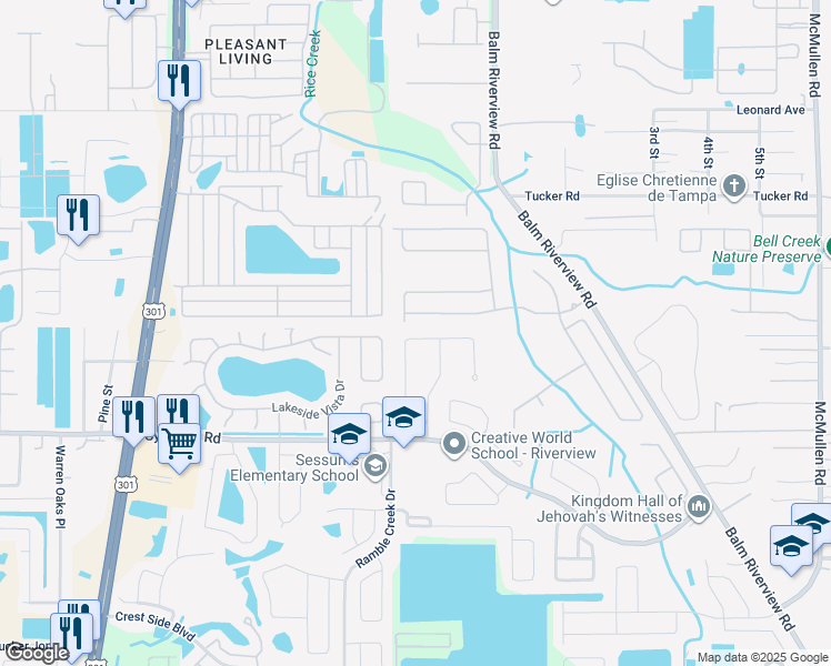 map of restaurants, bars, coffee shops, grocery stores, and more near 11315 Cocoa Beach Drive in Riverview