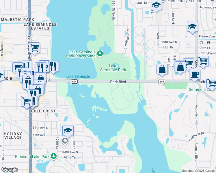 map of restaurants, bars, coffee shops, grocery stores, and more near 7318 Marathon Drive in Seminole