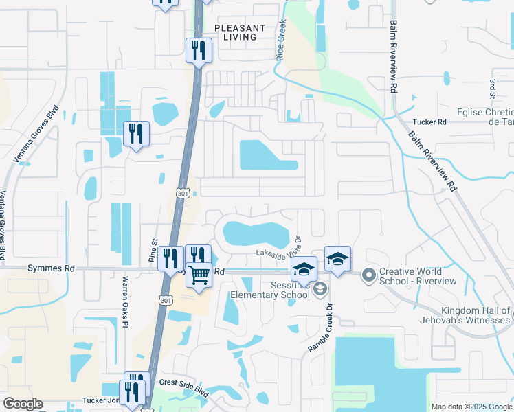 map of restaurants, bars, coffee shops, grocery stores, and more near 11104 Havasu Court in Riverview