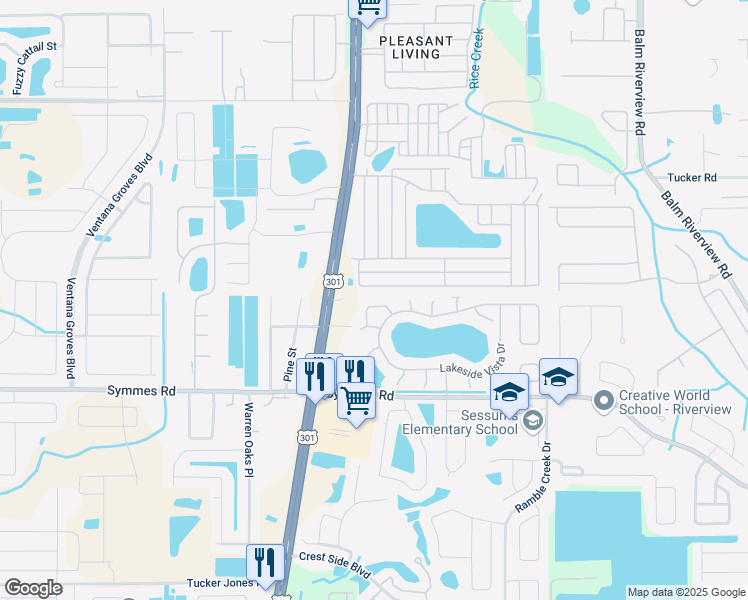 map of restaurants, bars, coffee shops, grocery stores, and more near 11115 Lake Tahoe Drive in Riverview