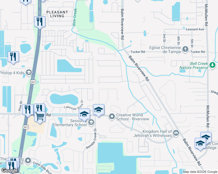 map of restaurants, bars, coffee shops, grocery stores, and more near 11251 Cocoa Beach Drive in Riverview