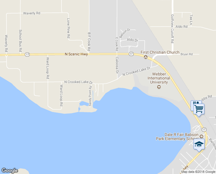 map of restaurants, bars, coffee shops, grocery stores, and more near 524 North Crooked Lake Drive in Babson Park