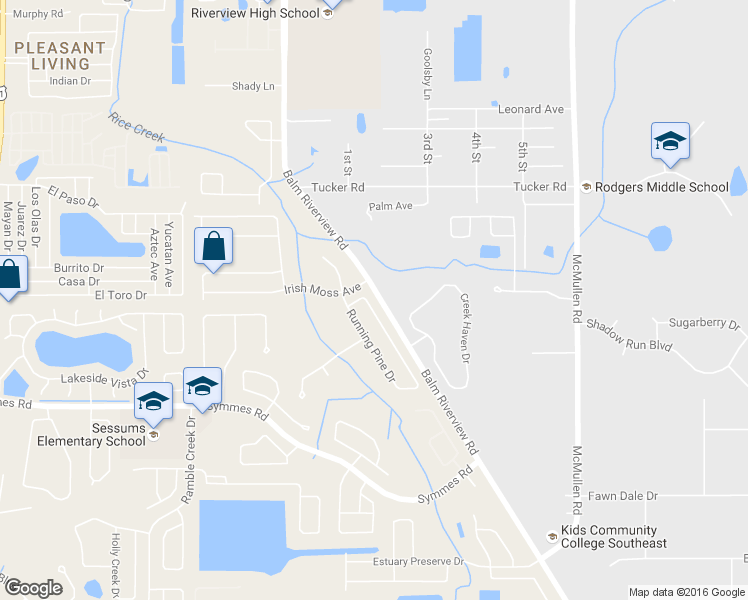 map of restaurants, bars, coffee shops, grocery stores, and more near 11255 Running Pine Drive in Riverview