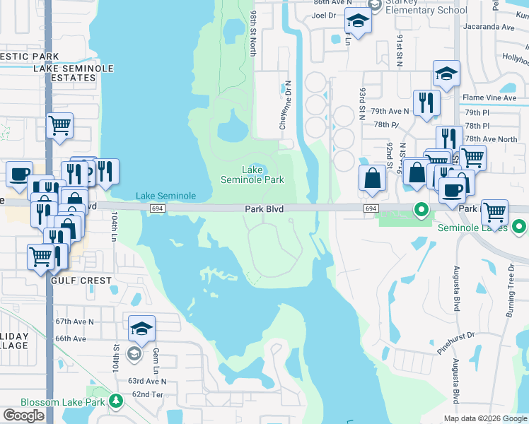 map of restaurants, bars, coffee shops, grocery stores, and more near 7253 Key Haven Road in Seminole