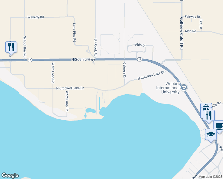 map of restaurants, bars, coffee shops, grocery stores, and more near 532 North Crooked Lake Drive in Babson Park
