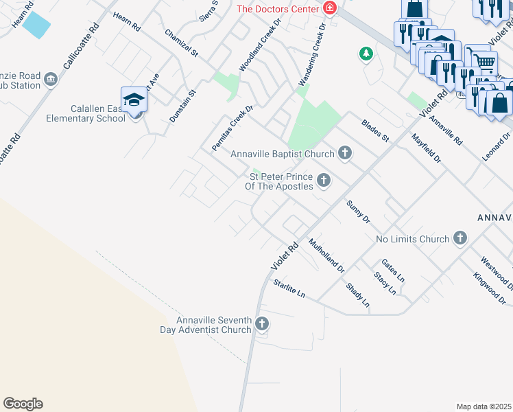 map of restaurants, bars, coffee shops, grocery stores, and more near 11309 Dew Creek Circle in Corpus Christi