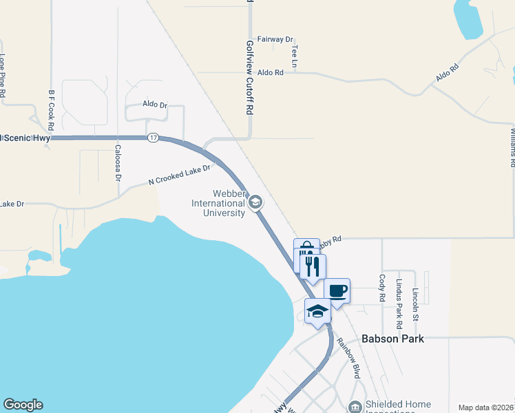 map of restaurants, bars, coffee shops, grocery stores, and more near 1300 North Scenic Highway in Babson Park