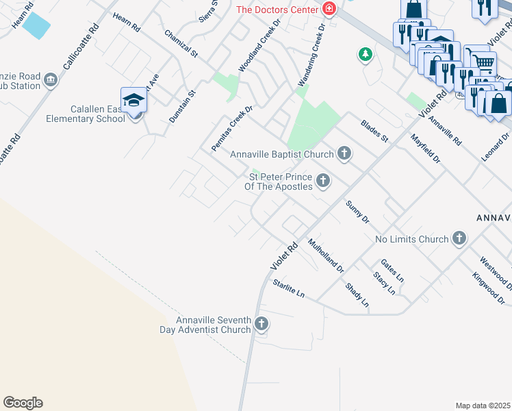 map of restaurants, bars, coffee shops, grocery stores, and more near 11309 Dew Creek Circle in Corpus Christi