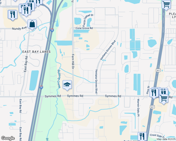 map of restaurants, bars, coffee shops, grocery stores, and more near 11116 Sage Canyon Drive in Riverview