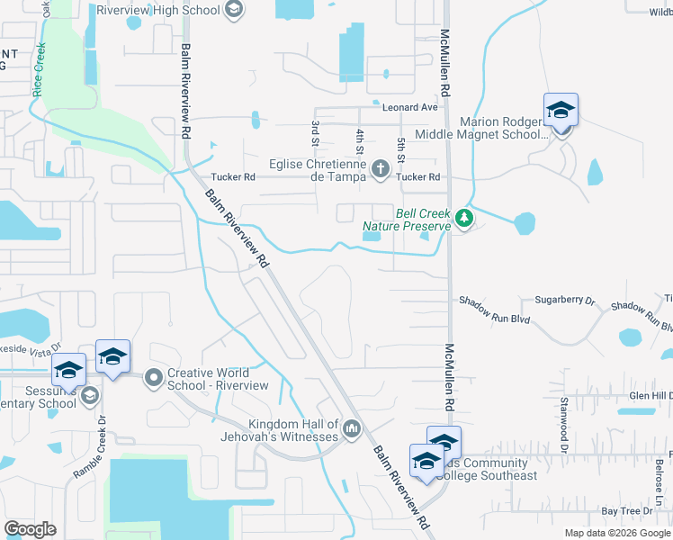map of restaurants, bars, coffee shops, grocery stores, and more near 11149 Creek Haven Drive in Riverview