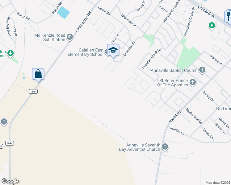 map of restaurants, bars, coffee shops, grocery stores, and more near 3809 Silver Creek Drive in Corpus Christi