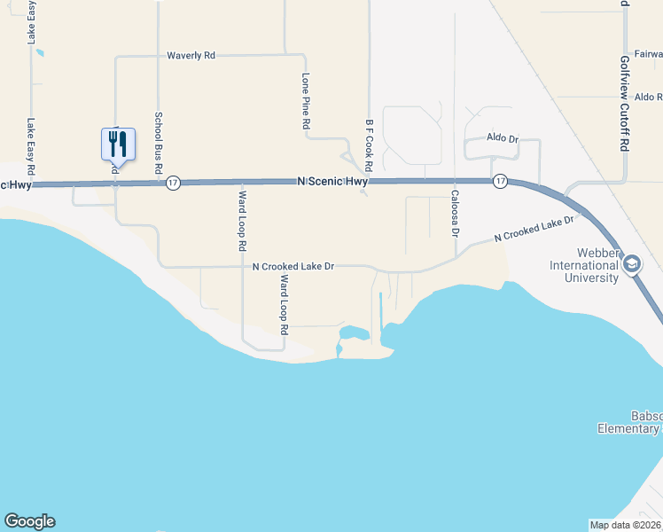 map of restaurants, bars, coffee shops, grocery stores, and more near 710 North Crooked Lake Drive in Babson Park