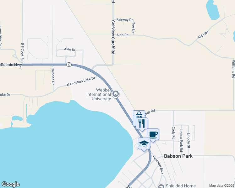 map of restaurants, bars, coffee shops, grocery stores, and more near 1300 North Scenic Highway in Babson Park