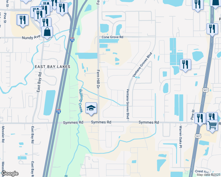 map of restaurants, bars, coffee shops, grocery stores, and more near 11116 Sage Canyon Drive in Riverview