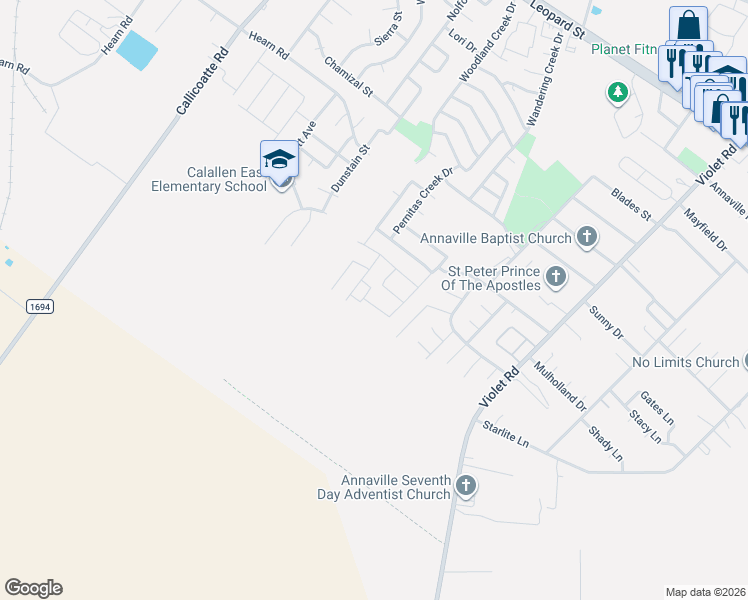 map of restaurants, bars, coffee shops, grocery stores, and more near 11610 North Creek Drive in Corpus Christi