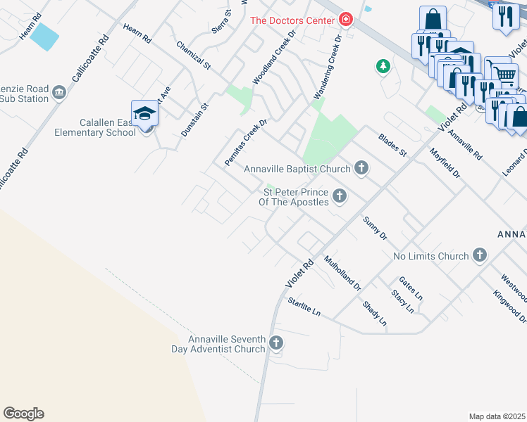 map of restaurants, bars, coffee shops, grocery stores, and more near 11309 Dew Creek Circle in Corpus Christi