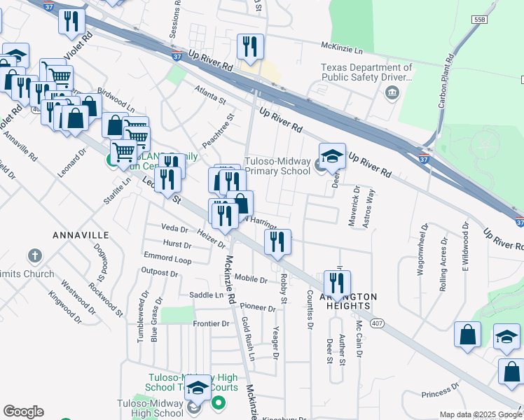 map of restaurants, bars, coffee shops, grocery stores, and more near 3101 Creek Side Drive in Corpus Christi