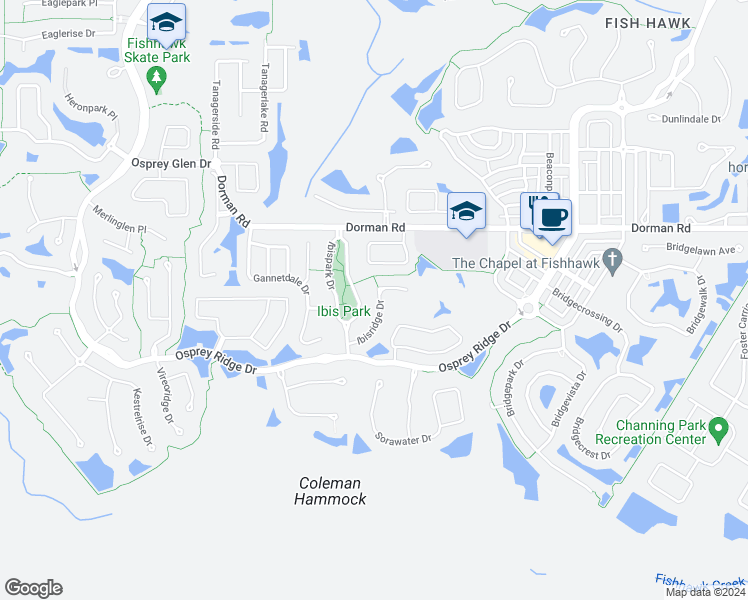 map of restaurants, bars, coffee shops, grocery stores, and more near 15722 Ibisridge Drive in Lithia