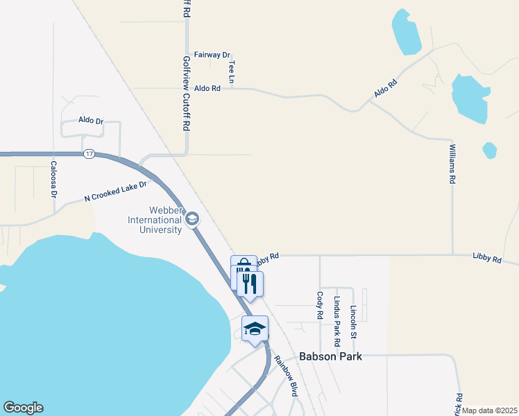 map of restaurants, bars, coffee shops, grocery stores, and more near in Babson Park