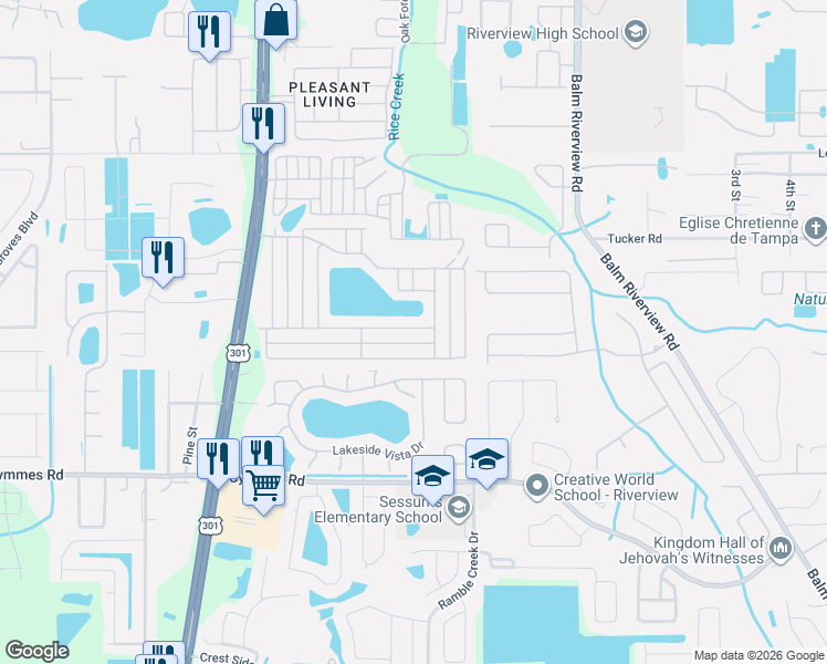 map of restaurants, bars, coffee shops, grocery stores, and more near 10815 Burrito Drive in Riverview