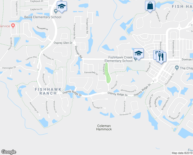 map of restaurants, bars, coffee shops, grocery stores, and more near 6121 Gannetdale Drive in Lithia