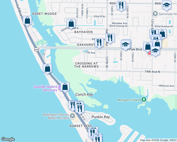 map of restaurants, bars, coffee shops, grocery stores, and more near 13951 Harbor View Drive in Seminole