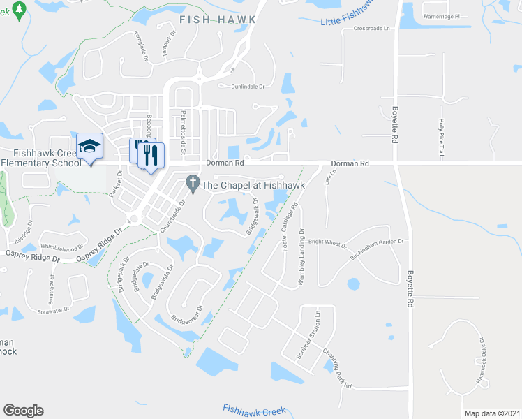 map of restaurants, bars, coffee shops, grocery stores, and more near 16412 Bridgewalk Drive in Lithia
