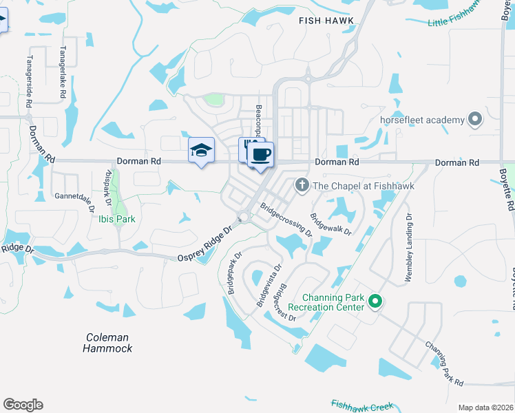 map of restaurants, bars, coffee shops, grocery stores, and more near 16219 Bridgecrossing Drive in Lithia