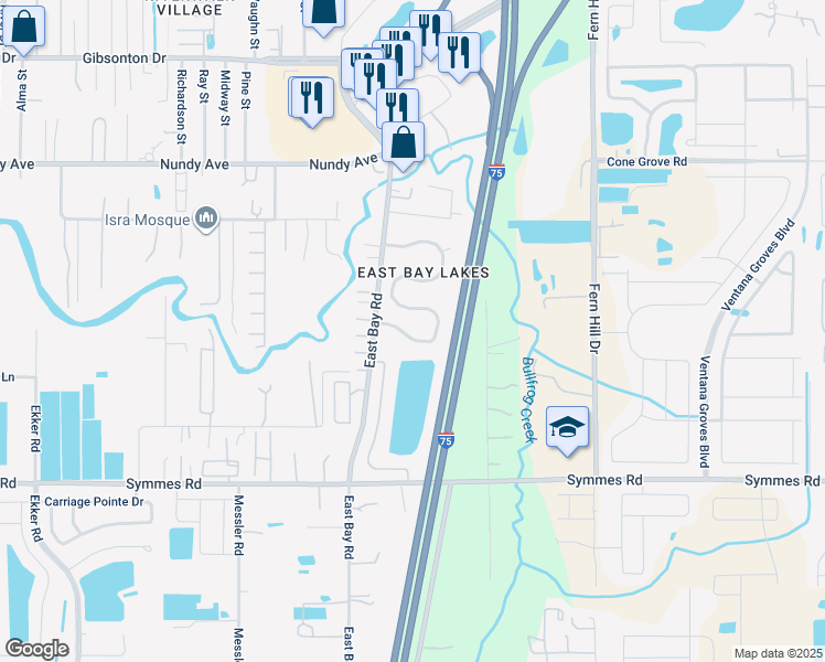 map of restaurants, bars, coffee shops, grocery stores, and more near 9717 Cypress Harbor Drive in Gibsonton