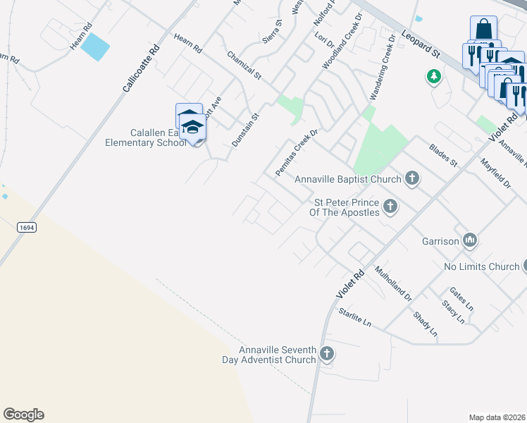 map of restaurants, bars, coffee shops, grocery stores, and more near 11610 North Creek Drive in Corpus Christi