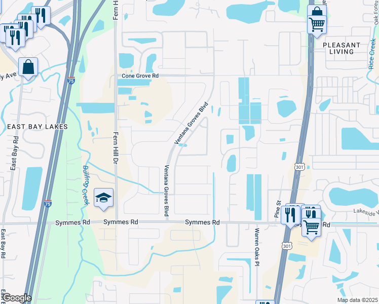 map of restaurants, bars, coffee shops, grocery stores, and more near 10723 Green Harvest Drive in Riverview