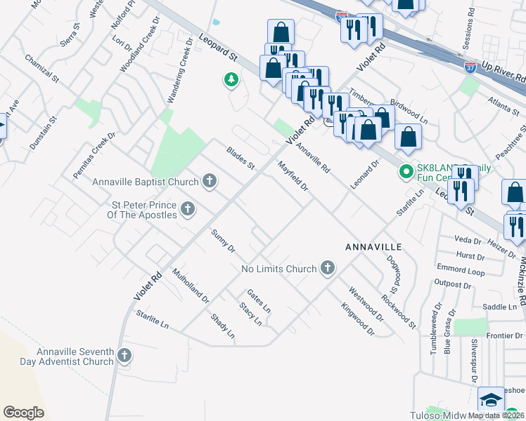 map of restaurants, bars, coffee shops, grocery stores, and more near 5990 Sweet Water in Corpus Christi