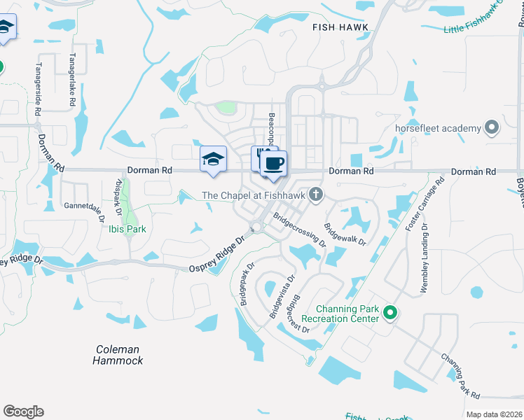 map of restaurants, bars, coffee shops, grocery stores, and more near 16219 Bridgecrossing Drive in Lithia