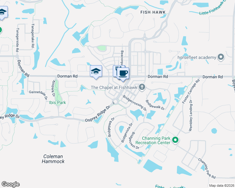 map of restaurants, bars, coffee shops, grocery stores, and more near 16219 Bridgecrossing Drive in Lithia