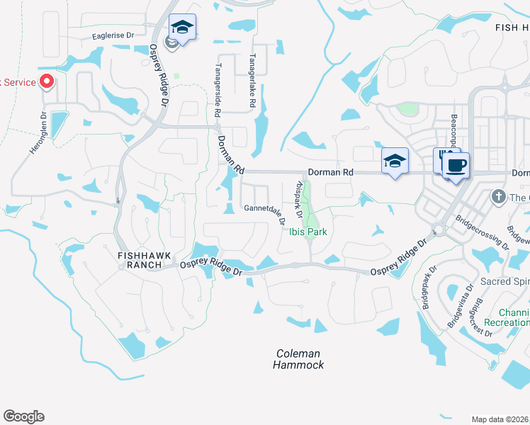 map of restaurants, bars, coffee shops, grocery stores, and more near 6002 Martinglade Place in Lithia